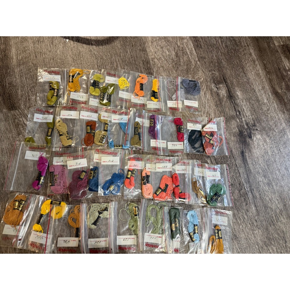 Huge Embroidery Floss Lot Organized in Floss-A-Way Bags Mixed Colors over 300